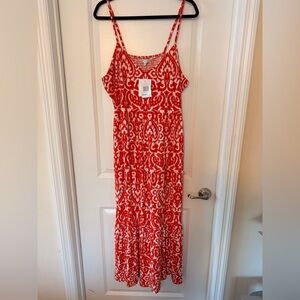 Red & White Boho Tiered Midi Dress NWT | Emily Daniels | Size 2X